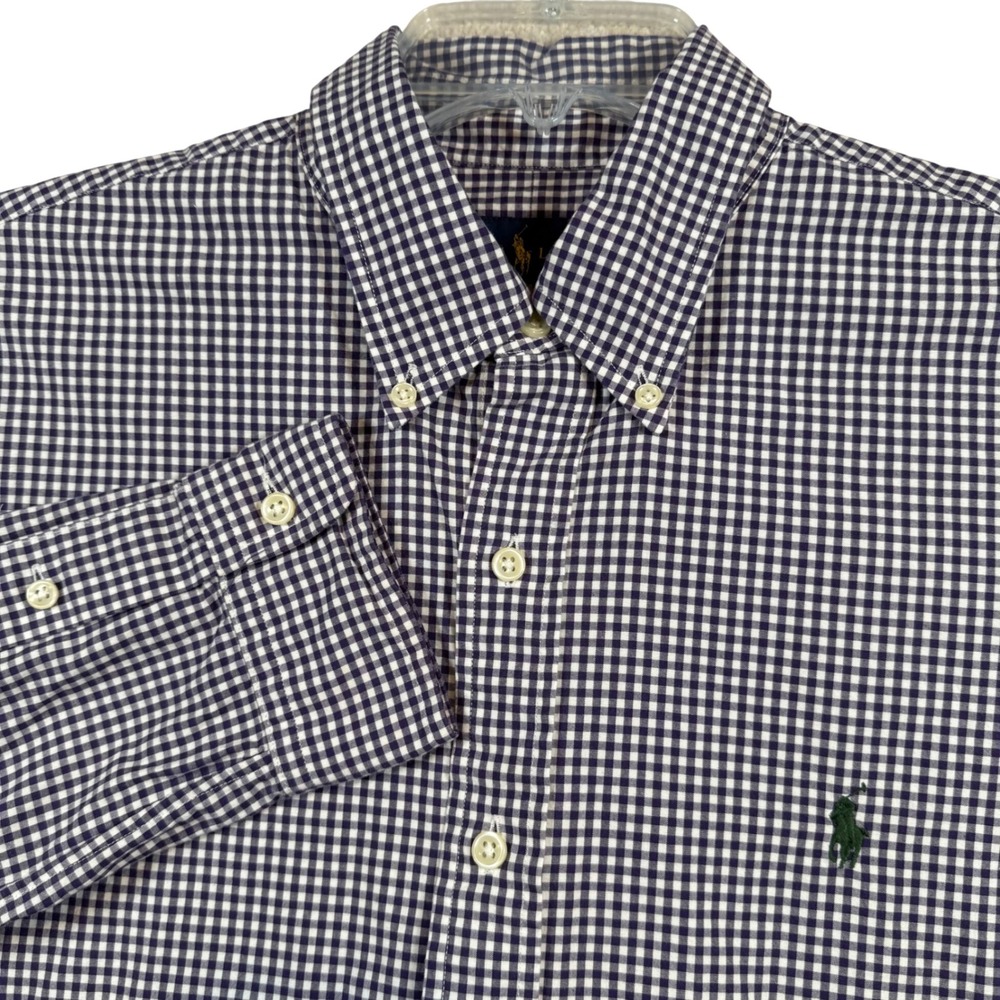 Ralph Lauren Button Down Mens Medium Purple Gingham Check Long Sleeve Shirt